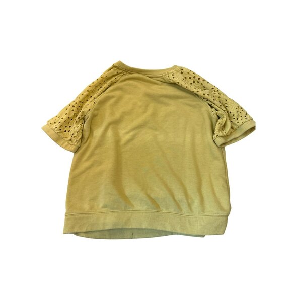 Sonoma Womens Yellow Eyelet Sleeve Top M Cotton Blend Shabby Chic Solid Print - Picture 4 of 4